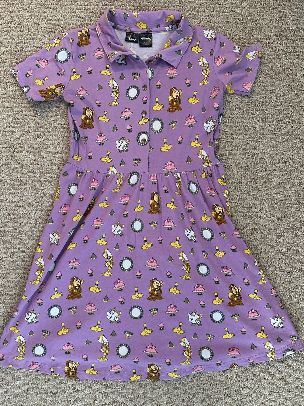 Disney Cakeworthy Women’s Beauty and the Beast Purple Print Polo Dress